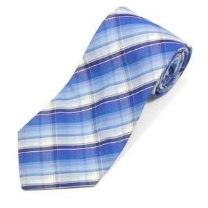 T.M. LEWIN Shades of Blue and White Plaid Cotton Neck Tie